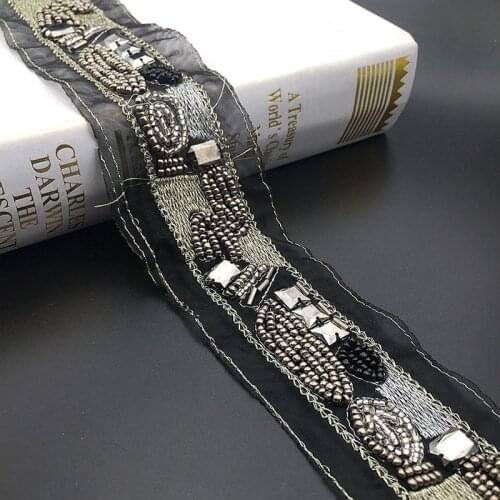 2Yards beaded lace trim DIY clothing belt decorative accessories Crystal trim Wedding lace belt