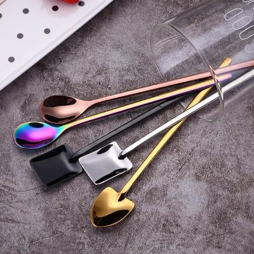 304 Stainless Steel Coffee Spoon Creative Plating Ice Spoons Long Handle Tea Spoons Kitchen Tools Hot Drinking Flatware Colorful