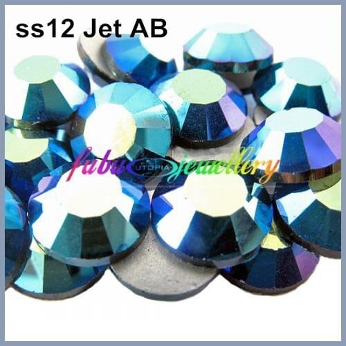 Free Shipping! 1440pcs/Lot, ss12 (3.0-3.2mm) Jet AB Flat Back Nail Art Non Hotfix Rhinestones