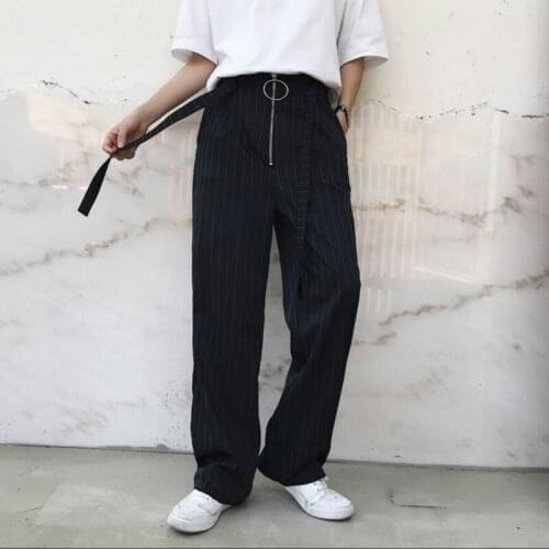 Summer New Striped Wide Leg Pants Streamer Design Fashion Mens Pants Tide Brand Japanese Casual Loose Straight Long Pants