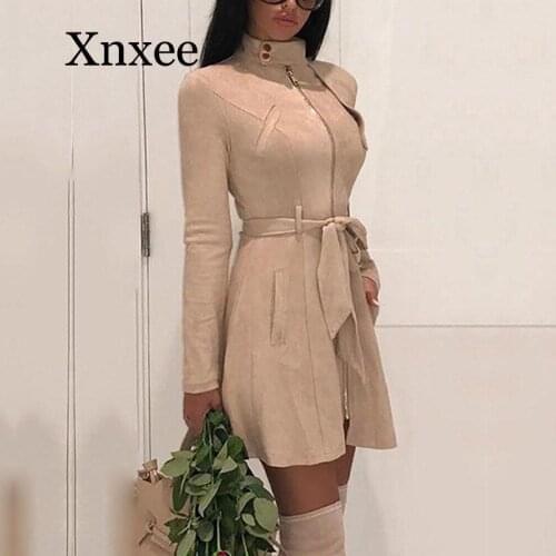 Long Women Winter Coat Warm dress Ladies Elegant Solid Belt Casual Long Jacket Outwear Parka Tops Khaki sexy pocket