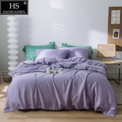 Violet Fabric 4Piece Bedding Sets Tencel Lyocell Soft Breathable Pillowcase Duvet Cover Fitted Sheet Bed Sheet Queen King Size