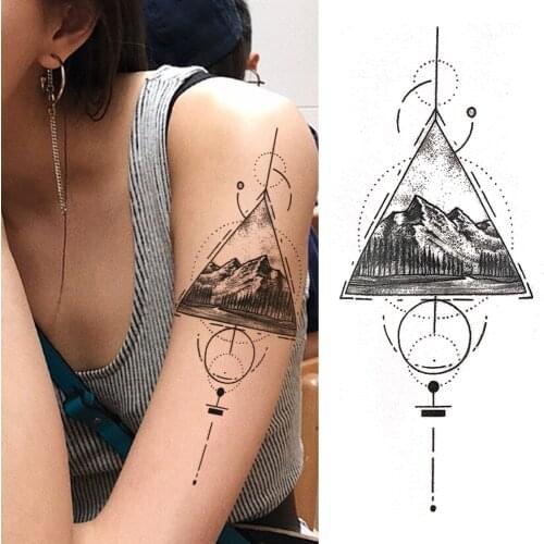 Geometric Mountain Tree Temporary Tattoos For Women Kids Sexy Body Art Arm Fake Tattoo Sticker Men Waterproof Tatoos Sheet Paper