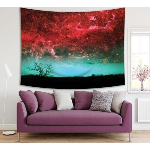 Tapestry in Tree Wild Nature Beautiful Sky Cosmos Galaxy View from Earth Colorful Scene Red Green Black