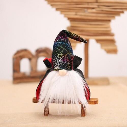 Dwarf Doll Cobweb Pattern Decorative Cloak Design Faceless Gnomes Doll with Lamp for Halloween Home Decoration