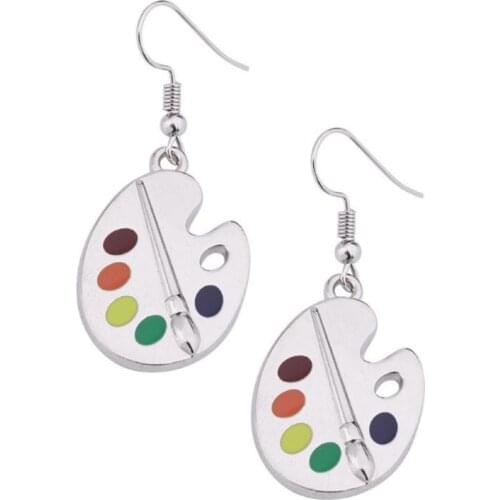 Creative Paint Brush Colorful Paint Palette Drop Earrings Artist Painter Jewelry