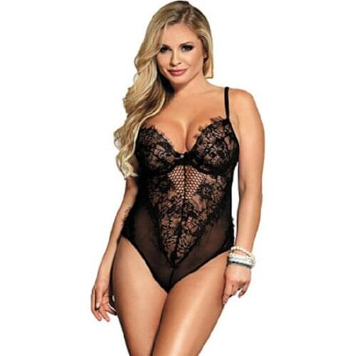 Hot Sale Fashion Sexy Perspective V-neck Temptation Halter One-piece Underwear Pajamas Lace Tights