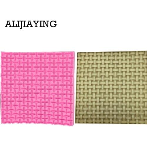 M1277 1Pcs Bamboo weaving basket silicone sugar mold Lace mat cake decorating tools Fondant chocolate Border Embosser Mold