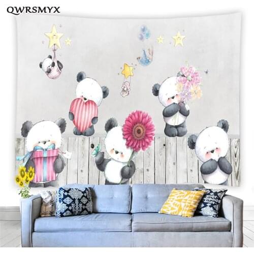 Cute Little Panda Holding Gift In Hand Tapestry Animal Wall Aesthetic Art Wall Hanging Living Room Bedroom Decor Wall Tapestries