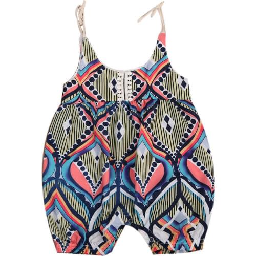 Fashion Newborn Baby Girl Sleeveless Floral Boho pattern Jumpsuit Clothes Summer 0-2T