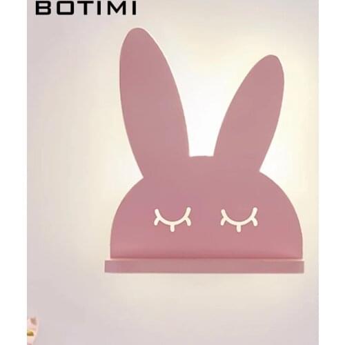 BOTIMI Cartoon LED Wall Lamp With Shelf For Kids' Bedroom Green Boys' Room Blue Green Bedside Lights Girls' Pink Wall Sconce