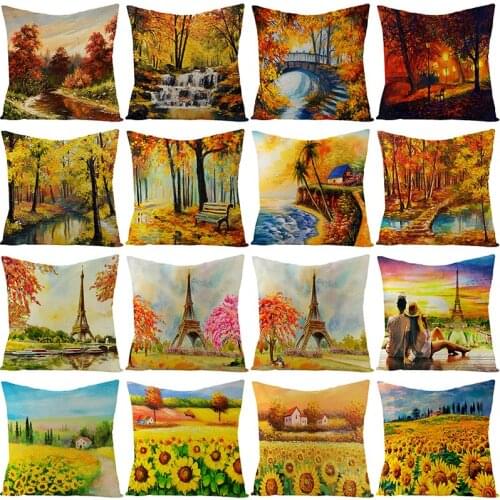 Autumn Maple Leaf Sofa Linen Decorative Cushion Cover Pillow Pillowcase 45*45 Throw Pillow Home Decor Pillowcover