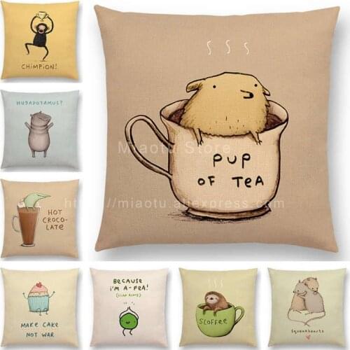 Newest Cute Cartoon Animals Cushion Cover Funny Words Decorative Letters Cute Nickname Home Decor Sofa Throw Pillowcase