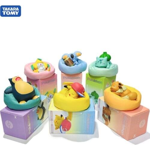Genuine Pokemon Starry Dream Series Pikachu Jirachi Eevee Komala Snorlax Bulbasaur Anime Figures With Base Model Dolls Toy