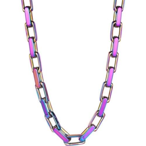 Tide Brand Quenched Color Titanium Steel Cuban Necklace Male Trendy Cool Hip-Hop Personality Punk Exaggerated Clavicle Chain