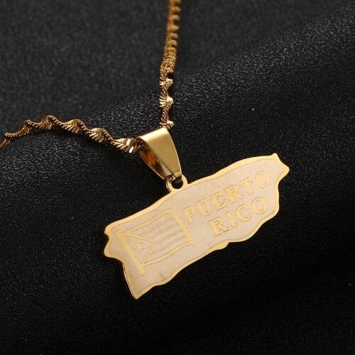 Stainless Steel Trendy Puerto Rico Map Pendant Necklace for Women Puerto Ricans Map Chain Jewelry