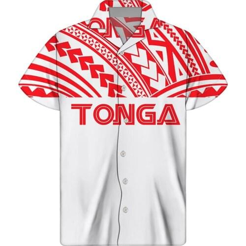 HYCOOL Casual Summer Tonga Print White Men Hawaiian Shirt Custom Oversize Blank Men Button Down Shirt Cuban Shirts Short Sleeve