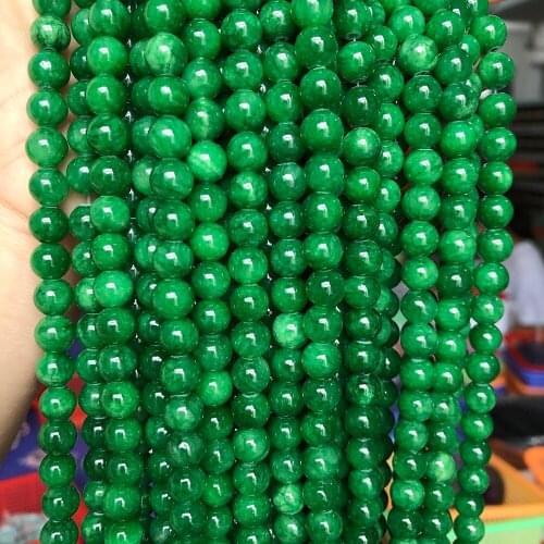 Natural Gem Green Jades Chalcedony Stone Beads Round Loose Beads For Jewelry Making DIY Charms Bracelet Necklace 15" 6 8 10 12mm
