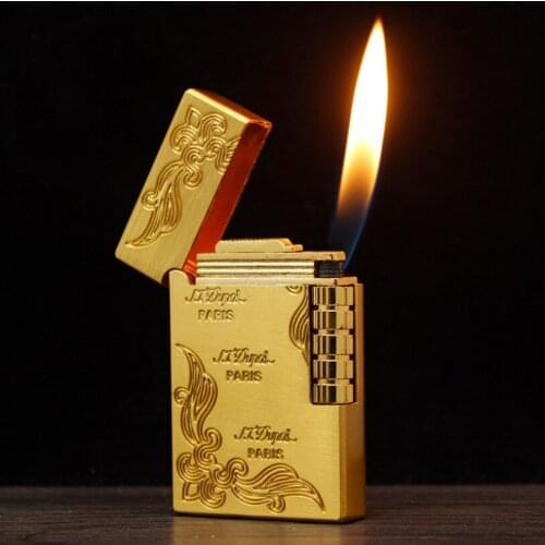 Carved creative inflatable butane gas cigarette lighter cool retro windproof metal open flame smoking igniter men gift gadgets