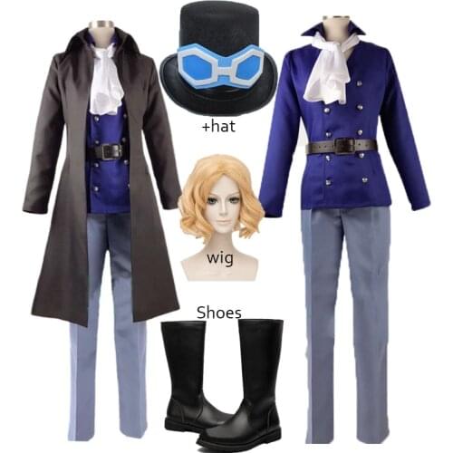 One Piece Sabo Cosplay Costume Custom Halloween cosplay costume full set Top + shirt + pants + coat + hat Wigs and shoes