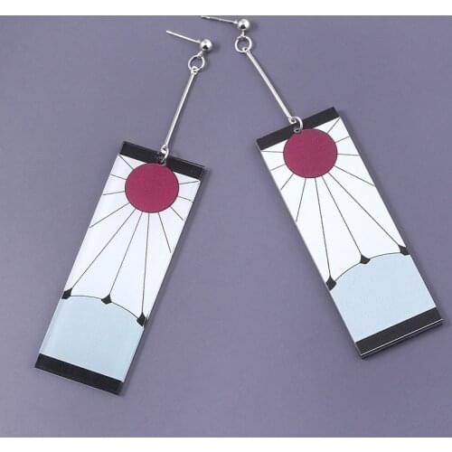 Anime Demon Slayer Kimetsu No Yaiba Kamado Tanjirou Earrings Acrylic Clip Drop Long Earrings Cosplay Props Accessories Gift