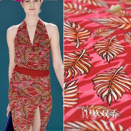 Silk Double Joe Red Leaves Silk Fabric Mulberry Silk Digital Printing Cloth Clothing Dress Spring and Summer