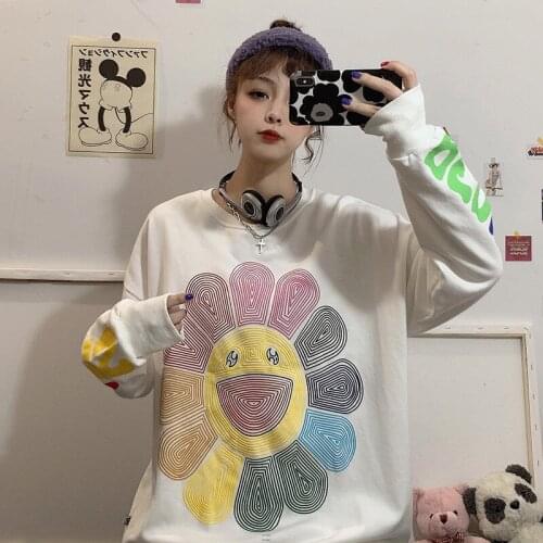Women Print Oversized Sweatshirts Female Harajuku Cute Pullover Streetwear Spring Loose Long Sleeve Hoodies Sweatshirt Top
