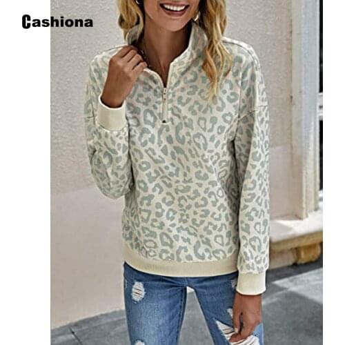 Women Autumn Long Sleeve Sweatshirt Leisure Casual Leopard Print Sweatshirts Pullovers Femme Tops Streetwear Womens Clothing