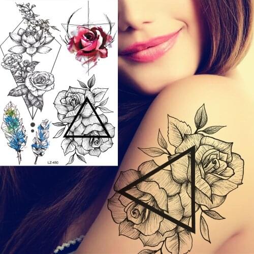 GoldOcean Triangle Saturna Diamond Lotus Fake Tattoos Sticker Waterproof Black Arm Tattoo Temporary Chest Cosmetic Custom Tatoos
