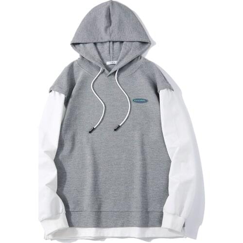New Autumn 2021 Hoodie Male Couple V-Neck Casual Sports Loose Harajuku Stitching Sports Mens Breathable Hoodie for Men