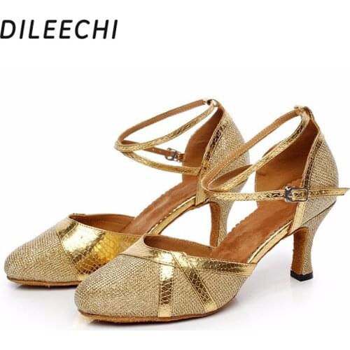 DILEECHI Gold Latin dance shoes female adult summer high-heeled silver dance shoes