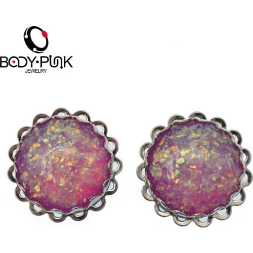 BODY PUNK Steel Ear Plugs Tunnels Fake Purple Opal Ear Plugs Ear Gauges 6-20mm Ear Expanders Ring Body Piercing Jewelry