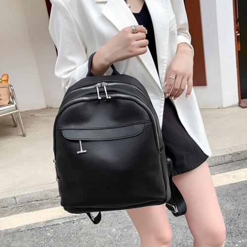 HOCODO Waterproof Backpack Female PU Leather Backpack Women Solid Color Anti-Theft Backpack Multifunction Women Shoulder Bags