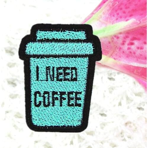 Green Coffee Cups Shape Embroidery Patches for Clothing Iron on Patches Applique Iron Patch for Clothes Stickers for Badges
