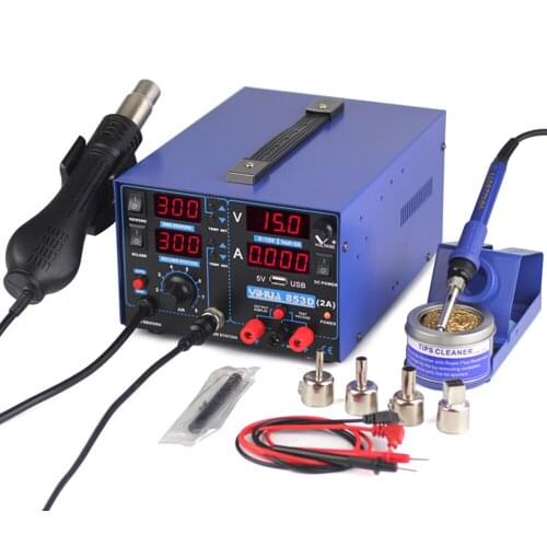 YIHUA 853D 2A with 5V USB welding station SMD DC power supply hot air gun soldering iron soldering station 3-in-1 220V 110V