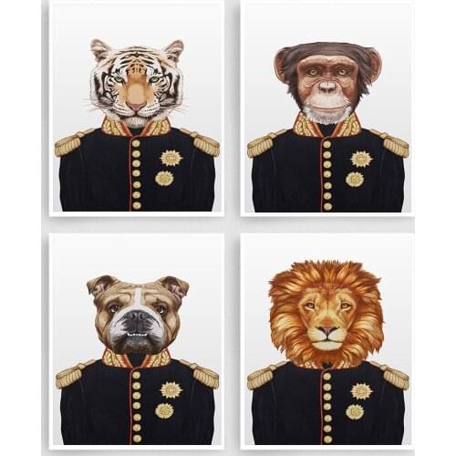 Funny Animal Lion Monkey Tiger Deer Dog Canvas Painting Wall Art Nordic Posters and Prints Wall Pictures for Living Room Decor