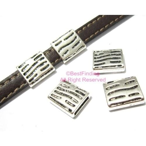 Hammered rectangle slider 10x2mm Flat leather findings -FF45