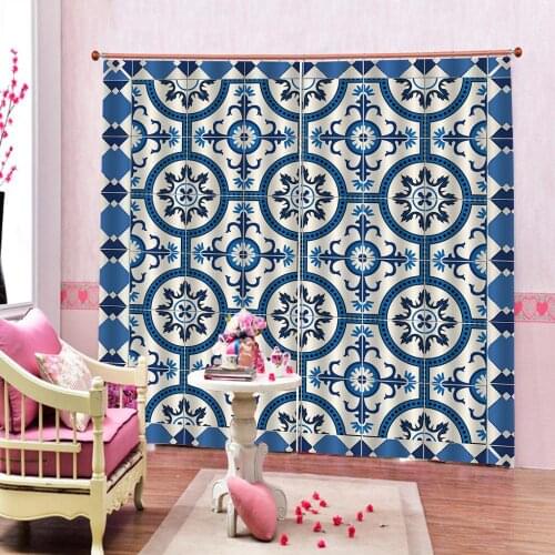 3D Digital print Blue fabric curtain for living room bedroom balckout curtains home drapes