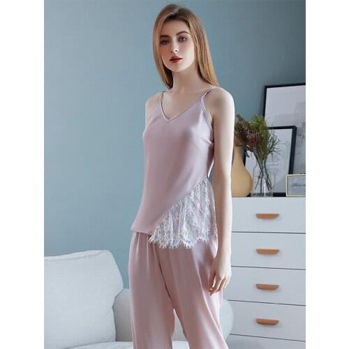 New Fashion Sexy Womens Nightgown High Quality Polyester Silk Ladies Spaghetti Strap Sleepwear Pajamas Suit