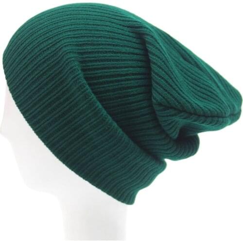 Stretchy plain knitted hat women beanies solid skull cap winter keep warm dark green grey blue black