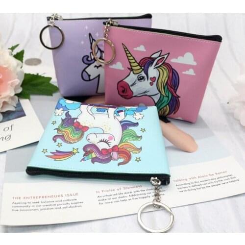M027 Cute Women Purses Cartoon Unicorn Pattern Coin Bag Key Ring Mini Lovely Zero Cloth Bag Women Girl Gift Wholesale