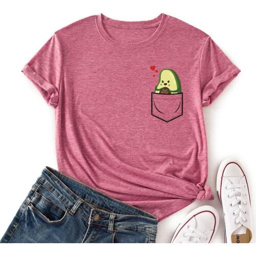 Women Short Sleeve Casual Streetwear T-shirts Cute Avocado Graphic Tee Shirts Tops Female Summer Casual Clothes