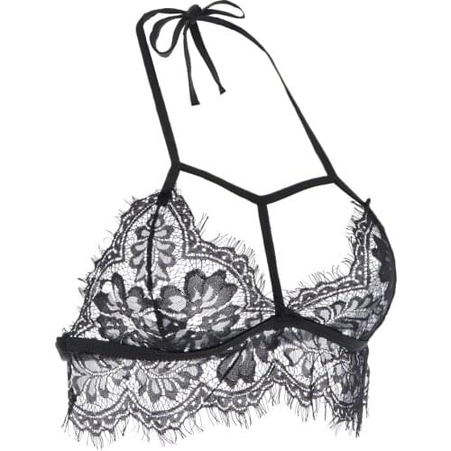 Womens Wireless Black Unpadded Bras Crop Tops Strappy Bralette Vest Lingerie