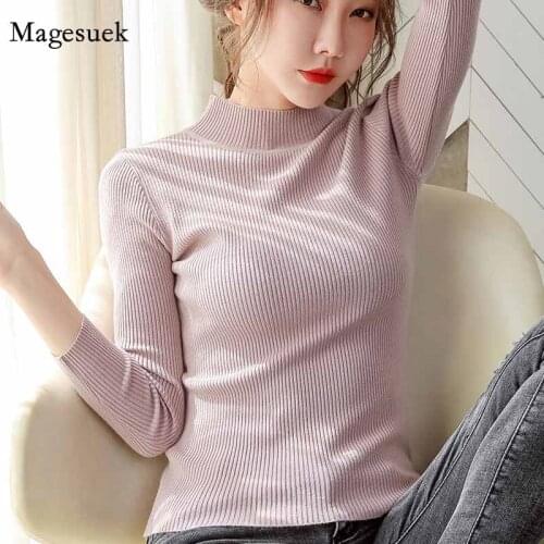 Half-turtleneck Bottoming Sweater Womens Inner Autumn 2020 All-match Solid Color Slim Pullover Knitted Jumper Sweater 11551