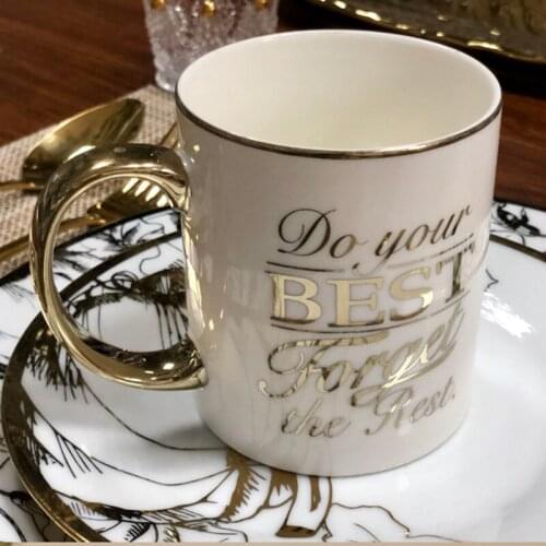 Gold Ceramic Travel Coffe Mug High-end British Style Light Luxury Personalized Water Cup Breakfast Milk Coffee Cups And Mugs