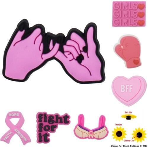 10 PCS Anti Breast Cancer Theme Lady Woman Girl Shoe Jewels Ornaments Hope Faith Strength