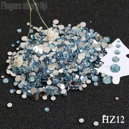 2017 Finger Sharp Tip 1000pcs 2mm-6mm Mix Sizes Light blue 3D Nail Resin Flat Bottom Popular Nail DIY Decorative Diamond HZ12