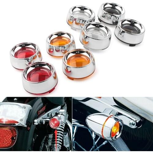 2x Motorcyle Turn Signal Amber Lens Chrome Ring Bezels Visor For Harley Touring Dyna Softail FLHX FLTRI Sportsters XL 883 1200