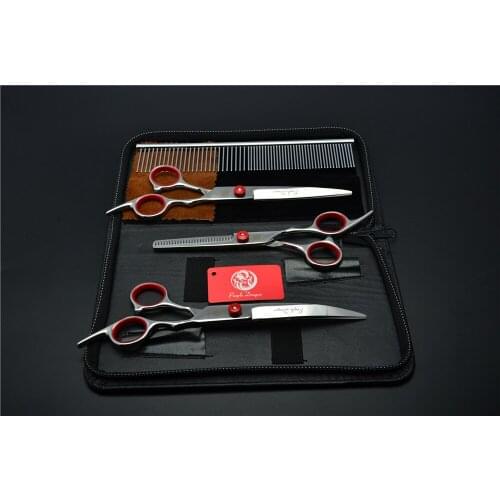 4Pcs Set 3001# 7'' 19cm Hairdressing Scissors Bent Down Dogs Cats Pets Comb +Cutting +Thinning + Curve Shears Hair Scissors Suit