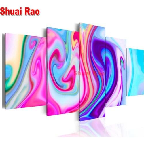 5 pcs 5D Diamond Painting Colorful Abstract line Blue and Red Cross Stitch Kits Multi-picture diy Diamond Embroidery landscape
